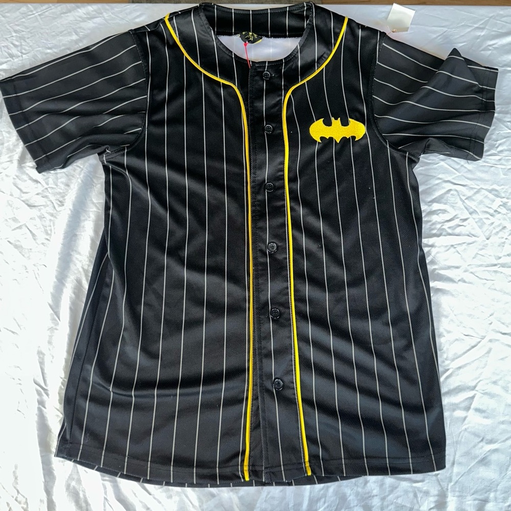 Batman Baseball Jersey Men’s Medium Pinstripe Black DC Comics